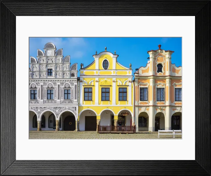 Framed Print : Czech Republic, Vysocina Region, Telc. Facades of Renaissance and Baroque houses Framed Print : Czech Republic, Vysocina Region, Telc. Facades of Renaissance and Baroque houses