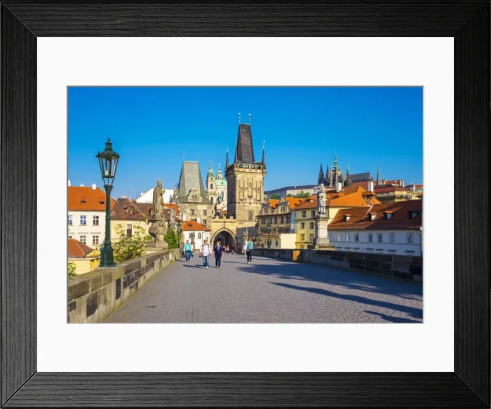 Framed Print : Czech Republic, Prague. View of Charles Bridge, Lesser Town Bridge Tower and buildings Framed Print : Czech Republic, Prague. View of Charles Bridge, Lesser Town Bridge Tower and buildings