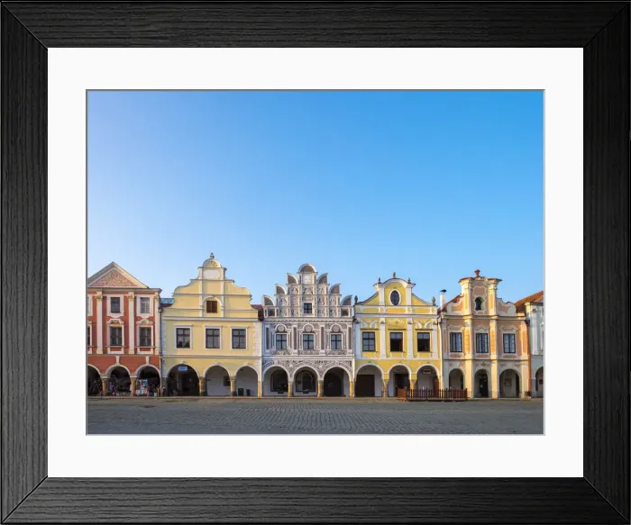 Framed Print : Czech Republic, Vysocina Region, Telc. Facades of Renaissance and Baroque houses Framed Print : Czech Republic, Vysocina Region, Telc. Facades of Renaissance and Baroque houses