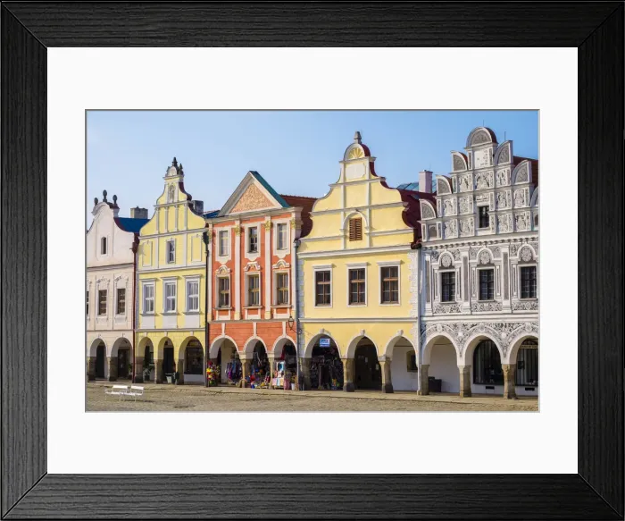 Framed Print : Czech Republic, Vysocina Region, Telc. Facades of Renaissance and Baroque houses Framed Print : Czech Republic, Vysocina Region, Telc. Facades of Renaissance and Baroque houses
