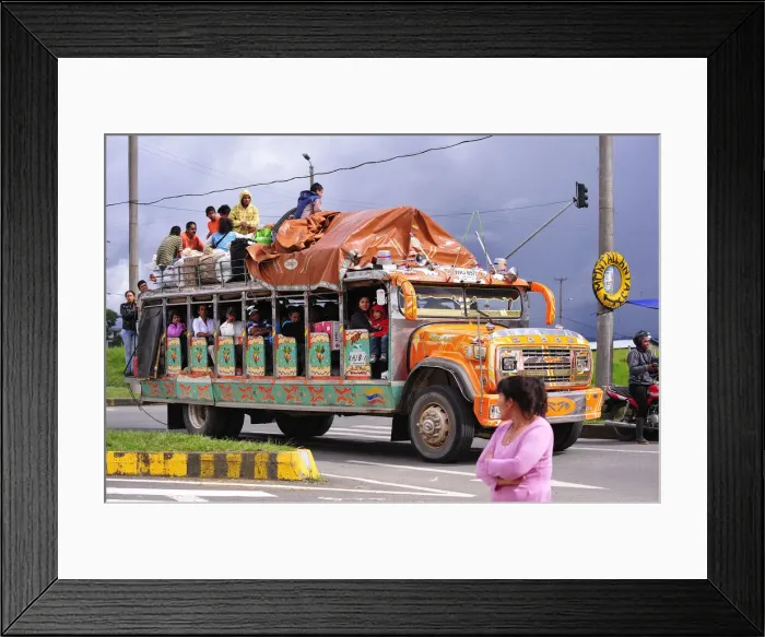 Framed Print : Overloaded bus on the Panamericana Highway, near Popayan, Colombia, South America Framed Print : Overloaded bus on the Panamericana Highway, near Popayan, Colombia, South America