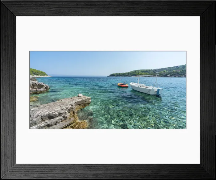 Framed Print : Boats at the little pier of Tankaraca cove in summer Framed Print : Boats at the little pier of Tankaraca cove in summer