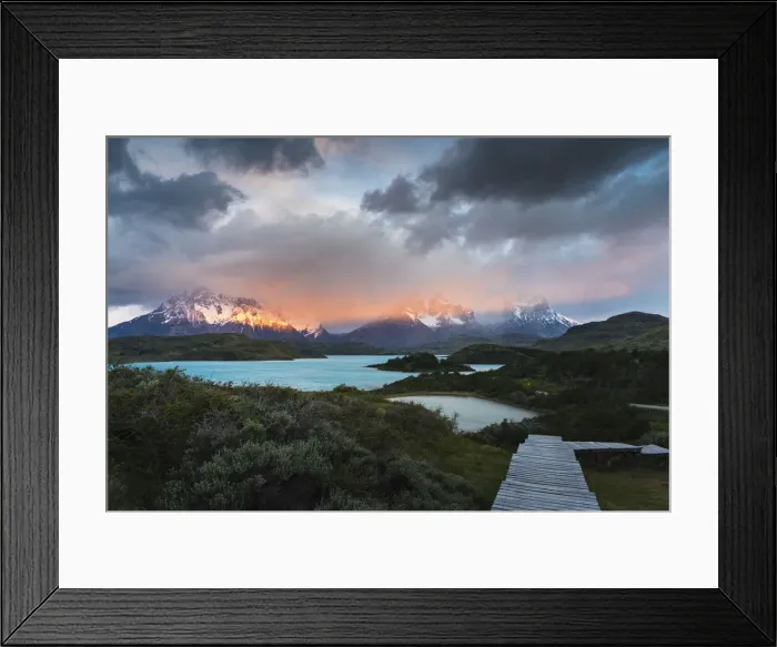 Framed Print : Pehoa Lake with Cerro Paine Grande, Paine Horns and Cerro Paine covered in mist at dawn Framed Print : Pehoa Lake with Cerro Paine Grande, Paine Horns and Cerro Paine covered in mist at dawn