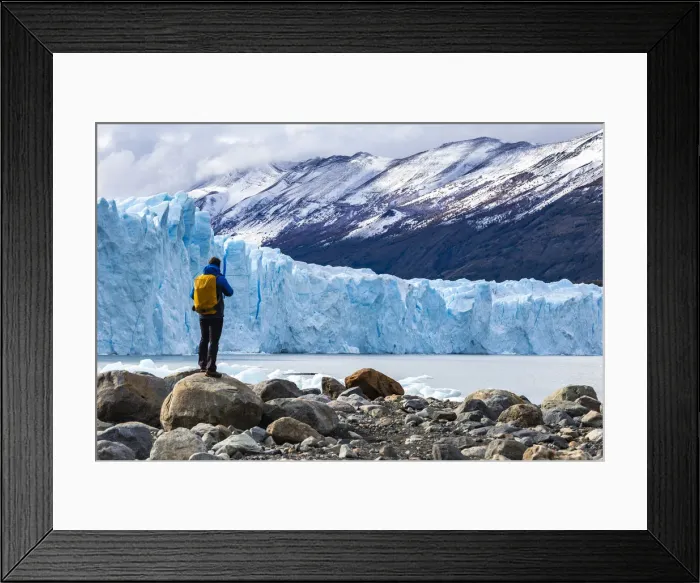 Framed Print : Argentina, Patagonia, Santa Cruz province, Los Glaciares National Park, tourist admires Framed Print : Argentina, Patagonia, Santa Cruz province, Los Glaciares National Park, tourist admires