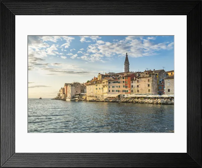 Framed Print : Sunset behind the old town in summer. Rovinj, Istria county, Croatia Framed Print : Sunset behind the old town in summer. Rovinj, Istria county, Croatia