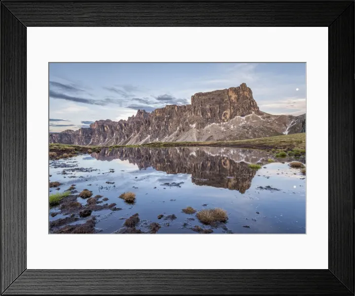 Framed Print : Mount Lastoi de Formin reflected in a pond at dusk, Giau pass, Colle Santa Lucia, Belluno Framed Print : Mount Lastoi de Formin reflected in a pond at dusk, Giau pass, Colle Santa Lucia, Belluno