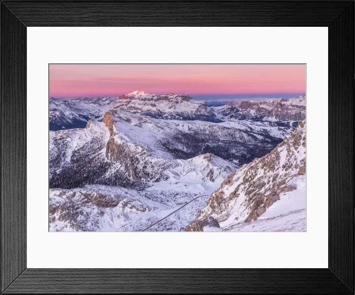 Framed Print : Winter view from Lagazuoi refuge at sunrise, Cortina d Ampezzo, Belluno district Framed Print : Winter view from Lagazuoi refuge at sunrise, Cortina d Ampezzo, Belluno district