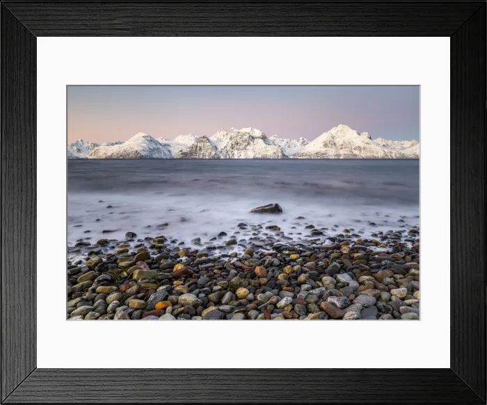 Framed Print : Beach of colored stones, Kaafjord, Troms, Norway, Europe Framed Print : Beach of colored stones, Kaafjord, Troms, Norway, Europe