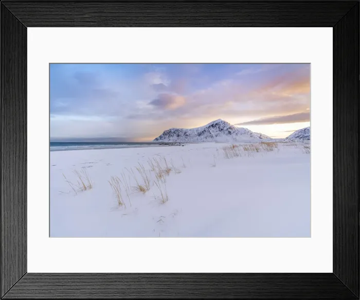 Framed Print : Skagsanden beach at dawn in winter. Flakstad, Nordland county, Northern Norway, Norway Framed Print : Skagsanden beach at dawn in winter. Flakstad, Nordland county, Northern Norway, Norway