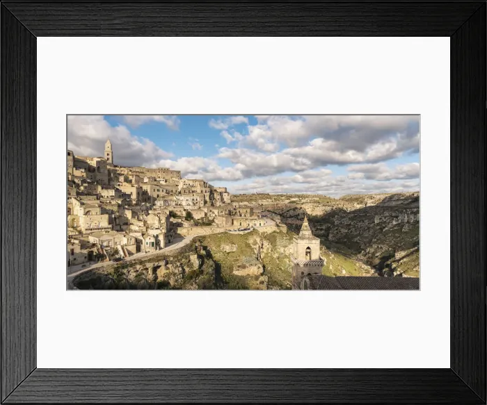 Framed Print : High angle view of the Sassi quarter and the Murgia Park. Matera, Basilicata region Framed Print : High angle view of the Sassi quarter and the Murgia Park. Matera, Basilicata region