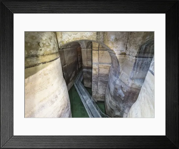 Framed Print : Boardwalk in the Palombaro Lungo, the first and ancient reservoir of the Sassi quarter Framed Print : Boardwalk in the Palombaro Lungo, the first and ancient reservoir of the Sassi quarter