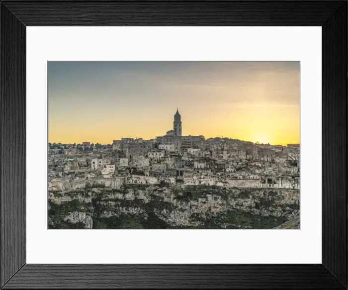Framed Print : View of the Sassi quarter at sunset. Matera, Basilicata region, Italy