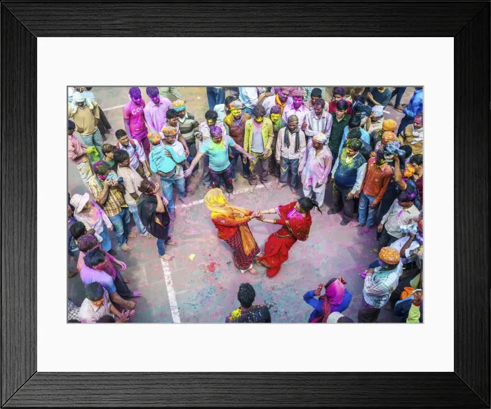 Framed Print : Asia, India, Uttar Pradesh, Nandgaon, Dancing during Holi Festival Framed Print : Asia, India, Uttar Pradesh, Nandgaon, Dancing during Holi Festival