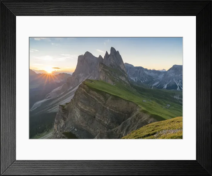 Framed Print : Seceda peaks at dawn in summer. Ortisei, Bolzano province, Trentino Alto Adige, Italy Framed Print : Seceda peaks at dawn in summer. Ortisei, Bolzano province, Trentino Alto Adige, Italy