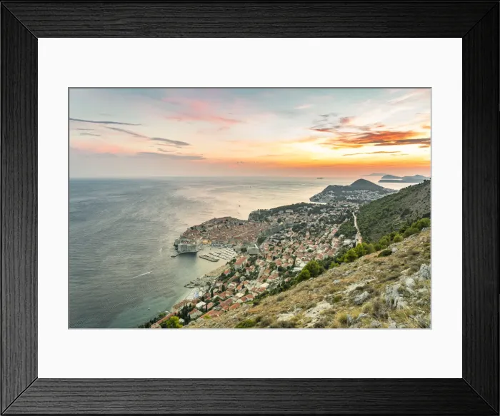 Framed Print : The town during a summer sunset from an elevated point of view Framed Print : The town during a summer sunset from an elevated point of view