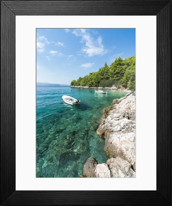 Framed Print : Boat at Dracheva beach, in summer. Murvica, Bol, Brac island, Split - Dalmatia county Framed Print : Boat at Dracheva beach, in summer. Murvica, Bol, Brac island, Split - Dalmatia county