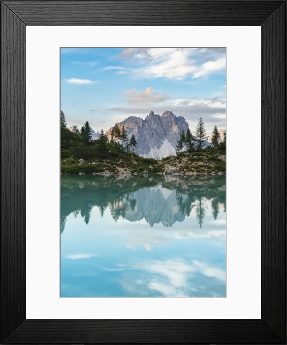 Framed Print : Reflection of Cadini di Misurina on Sorapis Lake in summer. Cortina d Ampezzo Framed Print : Reflection of Cadini di Misurina on Sorapis Lake in summer. Cortina d Ampezzo