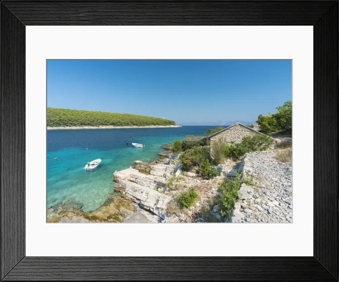 Framed Print : Boats at the little pier of Tankaraca cove in summer Framed Print : Boats at the little pier of Tankaraca cove in summer