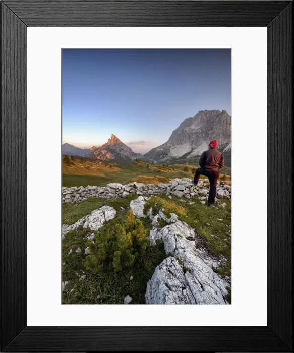 Framed Print : Falzarego Pass, Veneto, Italy. Observing the first light of dawn over the Sass de Stria