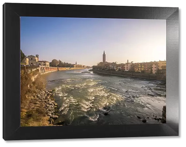 Verona, Veneto, Italy. Verone see from Ponte Pietra during a sunset