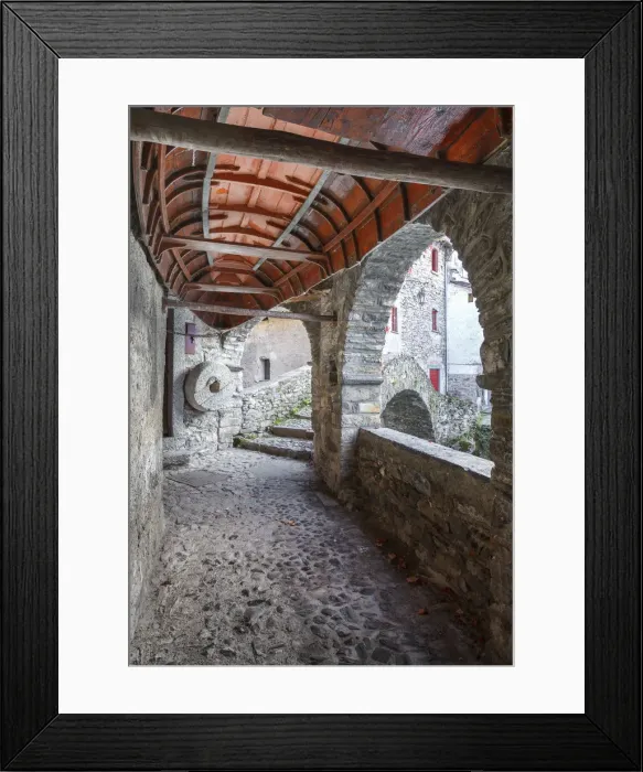 Framed Print : Nesso village with his bridge and porticoed road, lake Como, Como province, Lombardy Framed Print : Nesso village with his bridge and porticoed road, lake Como, Como province, Lombardy
