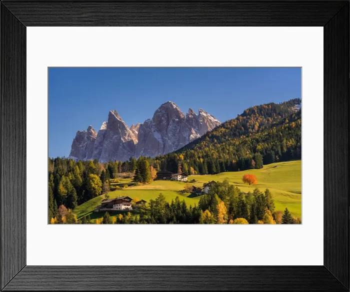 Framed Print : Val di Funes, Trentino Alto Adige, Italy. A cherry tree stands in the pastures of Funes Framed Print : Val di Funes, Trentino Alto Adige, Italy. A cherry tree stands in the pastures of Funes