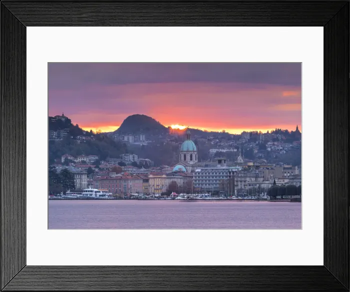 Framed Print : Sunrise on Como city, lake Como, Lombardy, Italy, Europe Framed Print : Sunrise on Como city, lake Como, Lombardy, Italy, Europe