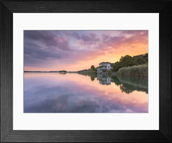 Framed Print : Colors reflections of lake Pusiano at sunset, Pusiano, Como province, Brianza, Lombardy Framed Print : Colors reflections of lake Pusiano at sunset, Pusiano, Como province, Brianza, Lombardy