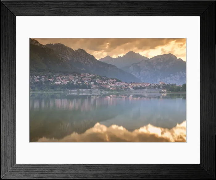 Framed Print : Fire sunrise on Lecco mountains, lake Annone, Lecco province, Brianza, Lombardy, Italy Framed Print : Fire sunrise on Lecco mountains, lake Annone, Lecco province, Brianza, Lombardy, Italy