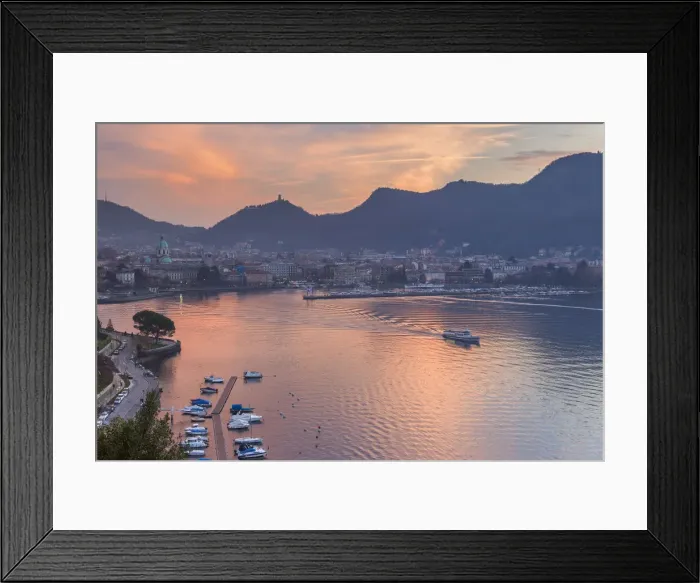 Framed Print : Red sunset on lake Como, Como, Lombardy, Italy, Europe