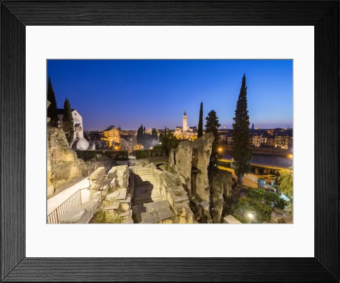 Framed Print : Verona, Veneto, Italy. The Roman archeologic site with Verona in the backgroun Framed Print : Verona, Veneto, Italy. The Roman archeologic site with Verona in the backgroun
