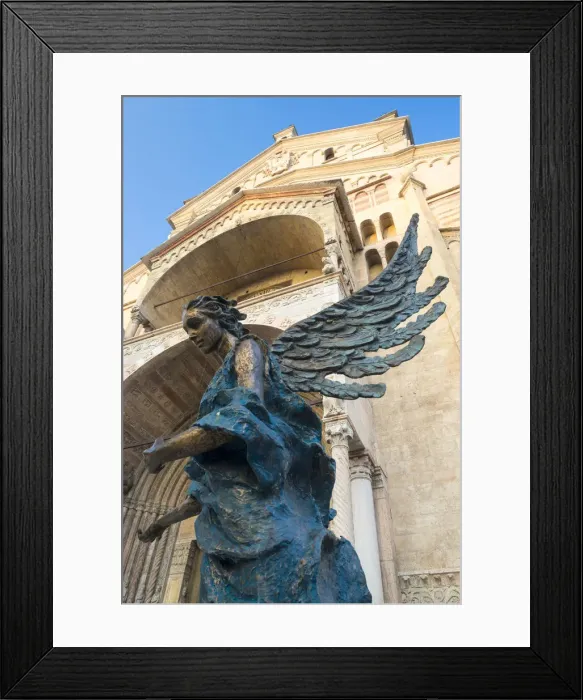 Framed Print : Verona, Italy, Europe. Statue of an Angel in front of the Verona Cathedral or Cattedrale Framed Print : Verona, Italy, Europe. Statue of an Angel in front of the Verona Cathedral or Cattedrale