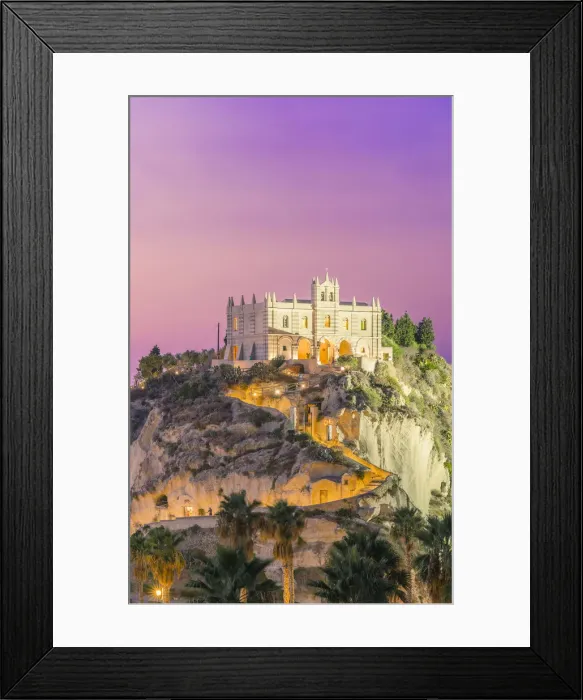 Framed Print : Tropea, Province of Vibo Valentia, Calabria, Italy. Santa Maria dell Isola at dusk