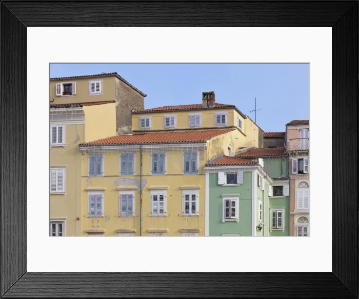 Framed Print : Europe, Slovenia, Istria. Colorful facades around Tartini Square, Piran