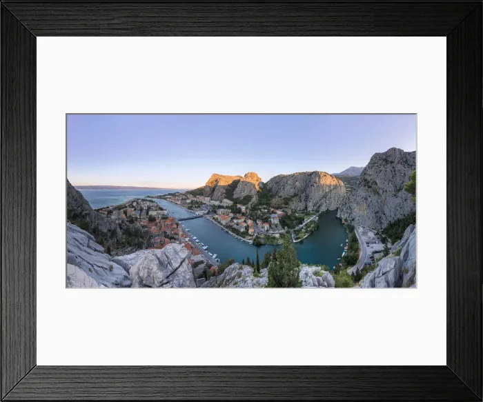 Framed Print : Elevated view of Omis and the Cetina river canyon, Dalmatia, Adriatic Coast, Croatia Framed Print : Elevated view of Omis and the Cetina river canyon, Dalmatia, Adriatic Coast, Croatia