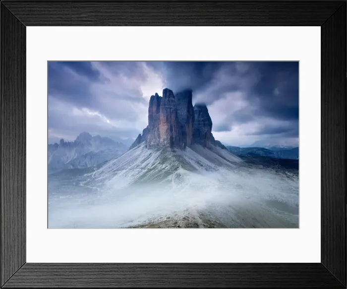 Framed Print : Sunset with clouds on Tre Cime di Lavaredo as seen from Lavaredo fork, Sexten Dolomites Framed Print : Sunset with clouds on Tre Cime di Lavaredo as seen from Lavaredo fork, Sexten Dolomites