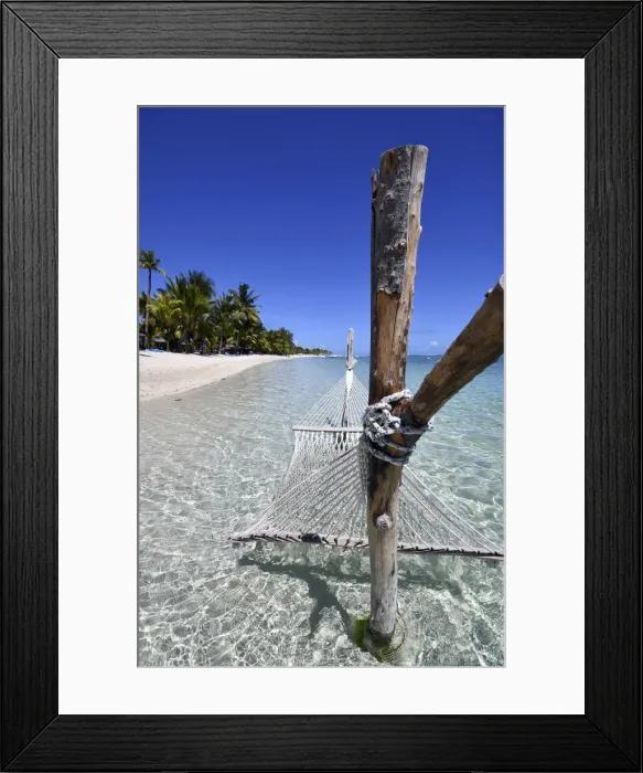 Framed Print : Hammock on a paradise beach, Le Morne, Mauritius, (Mauritian)
