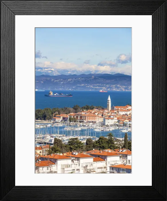 Framed Print : Europe, Slovenia, Istria. High angle view of the bay and marina of Izola, Slovenian Framed Print : Europe, Slovenia, Istria. High angle view of the bay and marina of Izola, Slovenian