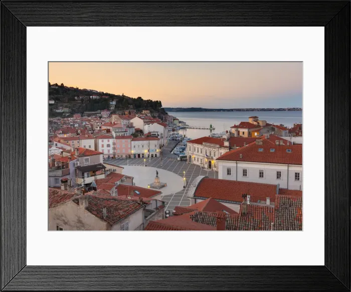 Framed Print : Europe, Slovenia, Istria, Piran. View on Tartini Square and the city center at dusk Framed Print : Europe, Slovenia, Istria, Piran. View on Tartini Square and the city center at dusk