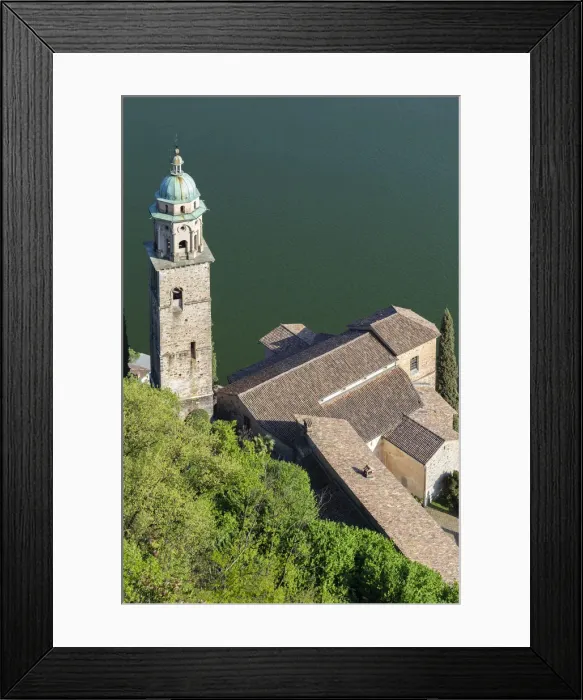Framed Print : View of the bell tower and church of Santa Maria del Sasso church from the trail to Framed Print : View of the bell tower and church of Santa Maria del Sasso church from the trail to