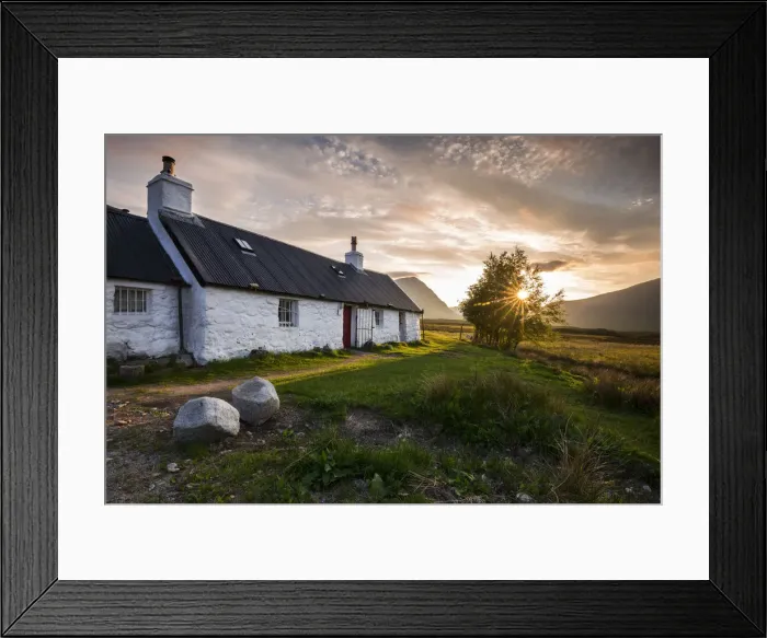 Framed Print : Black Rock Cottage at sunset, Ballachulish, Glencoe, Highlands, Scotland, United Kingdom Framed Print : Black Rock Cottage at sunset, Ballachulish, Glencoe, Highlands, Scotland, United Kingdom