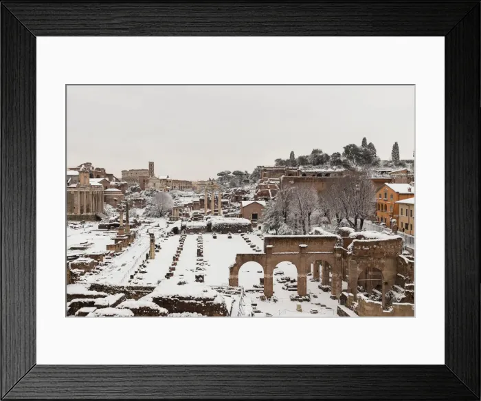 Framed Print : Ruins of Roman Forum covered by the snow after the great snowfall of Rome in 2018 Europe Framed Print : Ruins of Roman Forum covered by the snow after the great snowfall of Rome in 2018 Europe