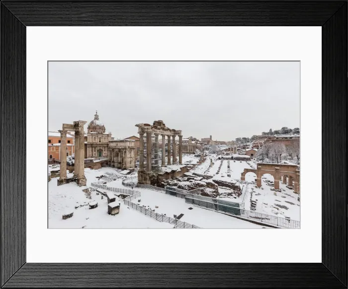 Framed Print : Ruins of Roman Forum covered by the snow after the great snowfall of Rome in 2018 Europe Framed Print : Ruins of Roman Forum covered by the snow after the great snowfall of Rome in 2018 Europe