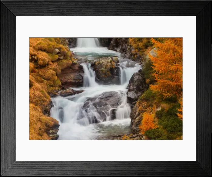 Framed Print : Alpine waterfall in autumn. Lombardy, Italy Framed Print : Alpine waterfall in autumn. Lombardy, Italy