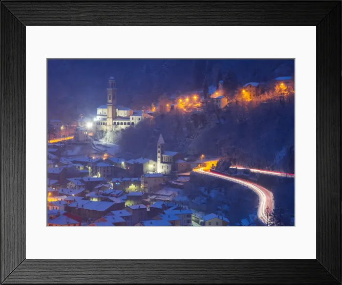 Framed Print : Churches at night. Sondalo, Sondrio district, Valtellina, Lombardy, Italy Framed Print : Churches at night. Sondalo, Sondrio district, Valtellina, Lombardy, Italy