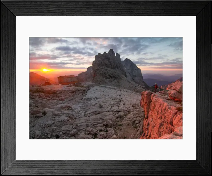 Framed Print : Brenta Dolomites at sunrise from Pedrotti mountain hut. Dolomites, Trentino Alto Adige Framed Print : Brenta Dolomites at sunrise from Pedrotti mountain hut. Dolomites, Trentino Alto Adige