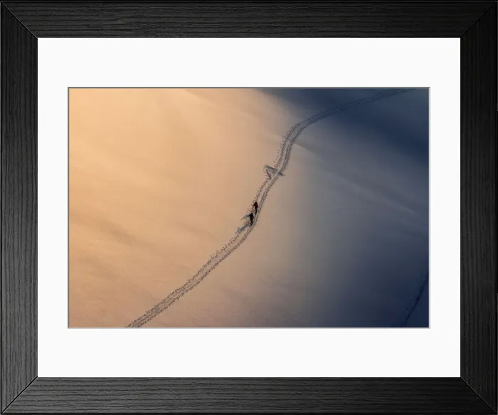 Framed Print : Ski mountaneering at sunset on a snowy field. Adamello glacier, Lombardy, Italy Framed Print : Ski mountaneering at sunset on a snowy field. Adamello glacier, Lombardy, Italy