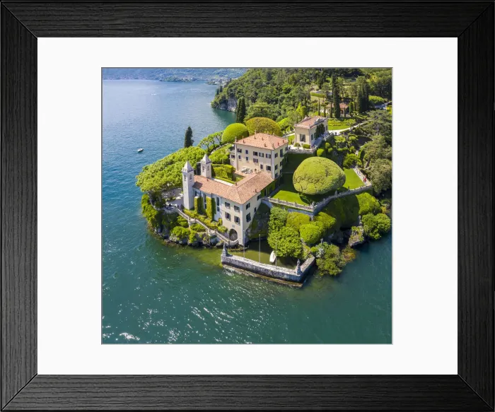 Framed Print : Aerial view of the Villa del Balbianello, on the Lavedo peninsula. Lenno, Tremezzina Framed Print : Aerial view of the Villa del Balbianello, on the Lavedo peninsula. Lenno, Tremezzina