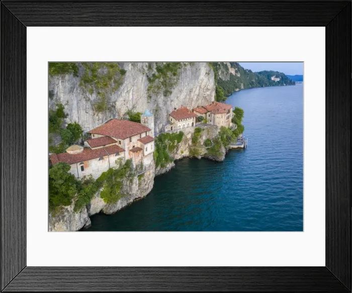 Framed Print : Aerial view of the Santa Caterina del Sasso Ballaro monastery, overlooking Lake Maggiore Framed Print : Aerial view of the Santa Caterina del Sasso Ballaro monastery, overlooking Lake Maggiore