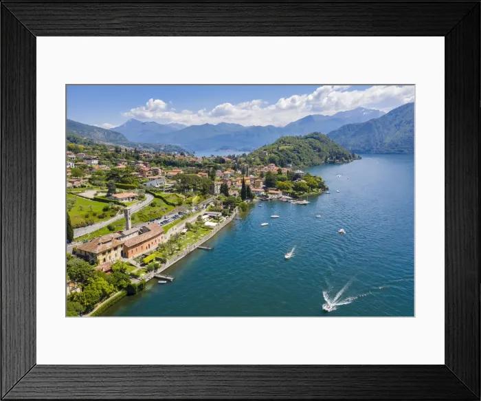 Framed Print : Aerial view of lake Como and the town of Ossuccio. Tremezzina, Como Lake, Lombardy, Italy Framed Print : Aerial view of lake Como and the town of Ossuccio. Tremezzina, Como Lake, Lombardy, Italy